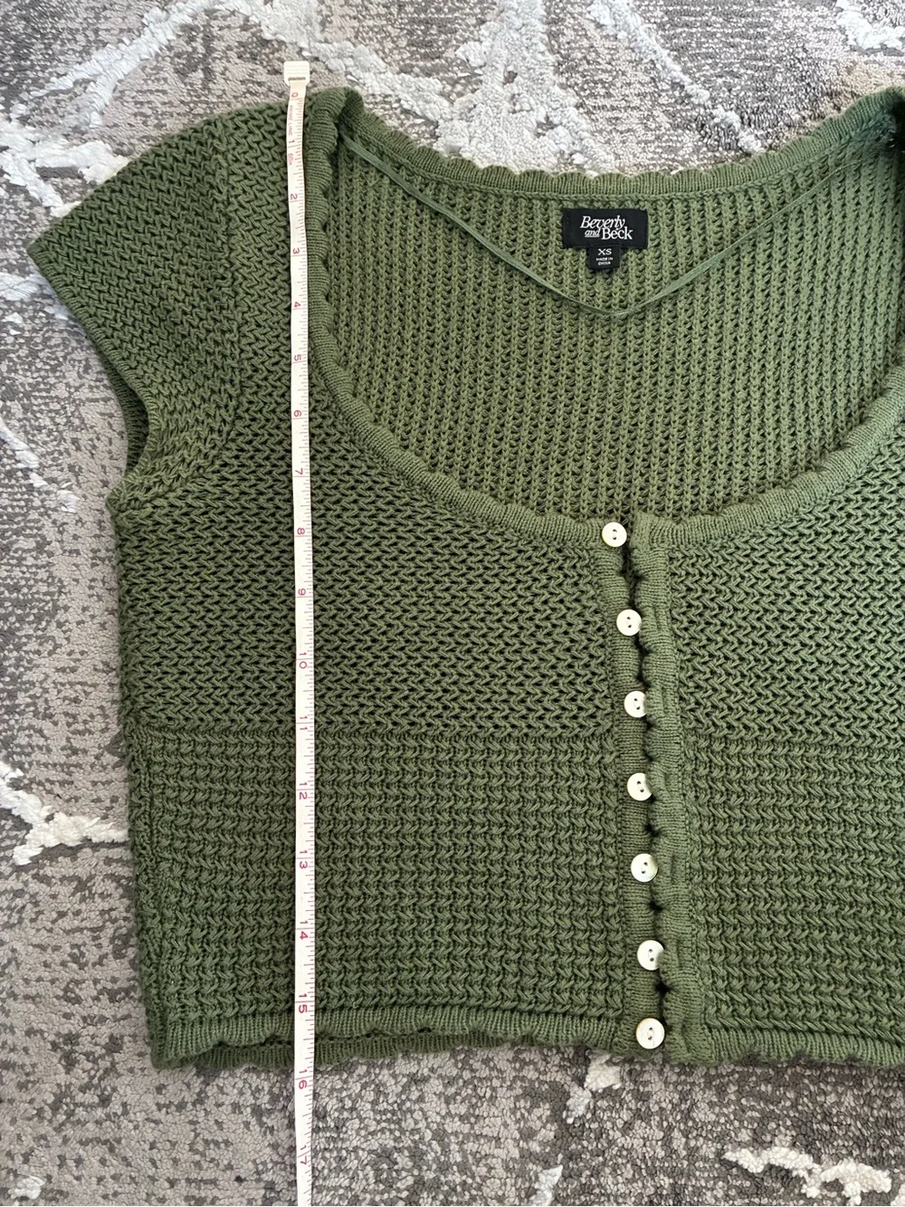 Anthropologie 100% cotton crochet scoop crop top sweater knit Sz XS green jade